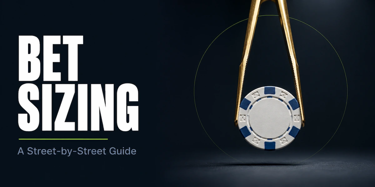 Bet Sizing in Poker Bet sizing strategy featured image showing a poker chip held precisely in brass tweezers above a dark surface, representing the surgical precision required to choose the right bet size