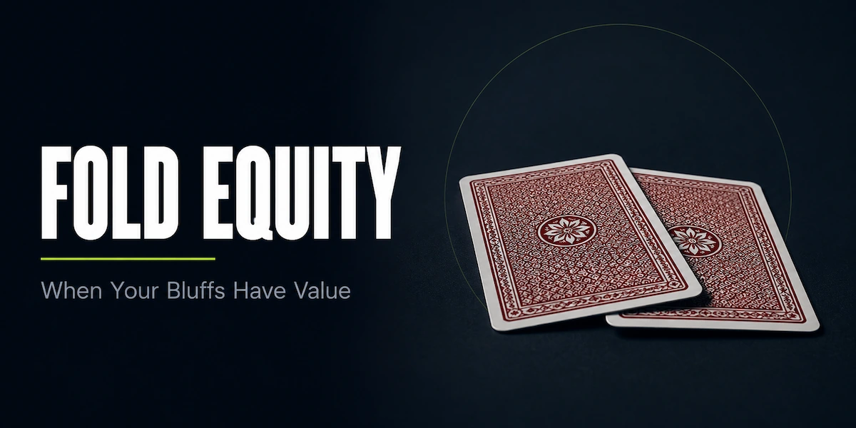 Fold equity featured image showing two face-down playing cards with red backs pushed forward on a dark surface as if just mucked, representing the value that comes from making an opponent fold