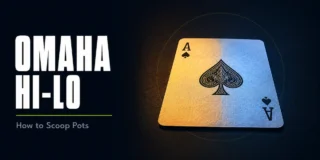 Omaha Hi-Lo strategy featured image showing a single Ace of spades card lit by warm golden light on one side and cool blue light on the other, representing how the Ace plays as both the highest and lowest card in the split-pot format