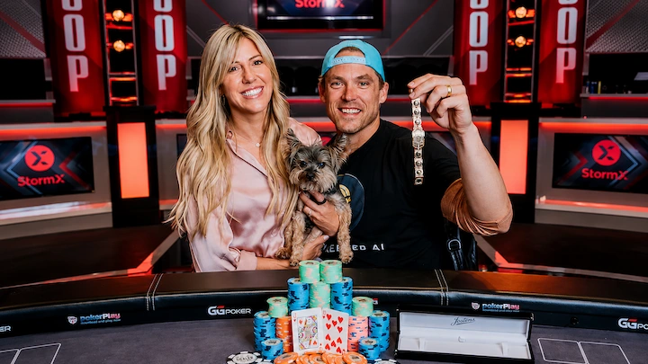 Alex Foxen and Kristen Foxen WSOP Bracelet Win Alex and Kristen Foxen celebrating a WSOP bracelet win with their dog, poker's highest-earning couple with over $73 million in combined earnings