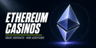 Ethereum Casinos featured image with 3D metallic Ethereum diamond logo