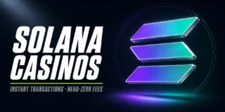 Solana Casinos featured image with 3D metallic Solana logo in purple-to-teal gradient