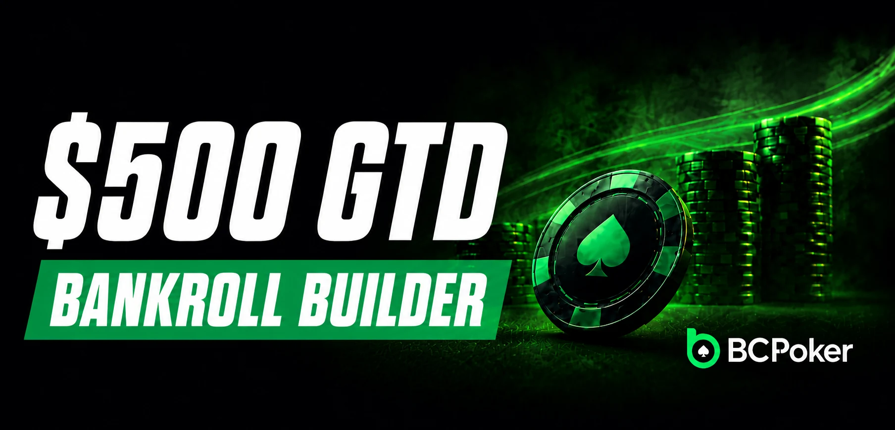 BCPoker Bankroll Builder promotion featuring a $500 guaranteed prize pool.