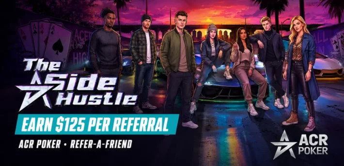ACR Poker Side Hustle referral program letting players earn cash for referring friends