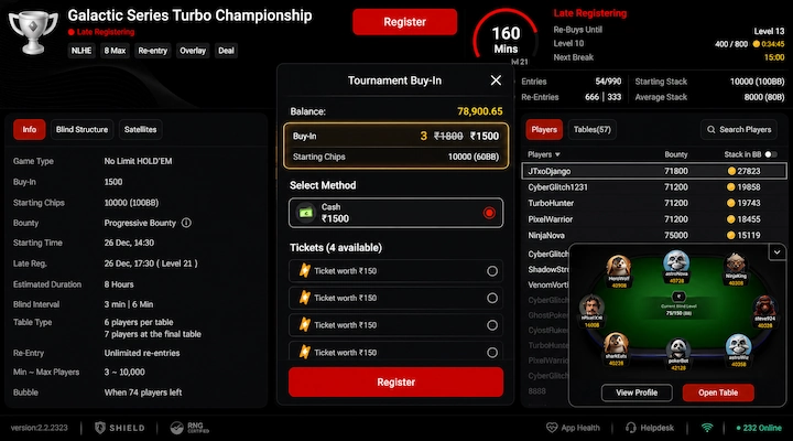CoinPoker tournament registration showing the standard buy-in struck through and the reduced 3-Bet Club price charged instead