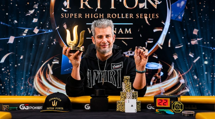 Nacho Barbero Triton Poker Champion Nacho Barbero holding the trophy after winning his first Triton title in Vietnam