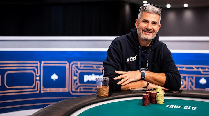 Nacho Barbero WPT Global Ambassador Nacho Barbero wearing a WPT Global patch at a live tournament table