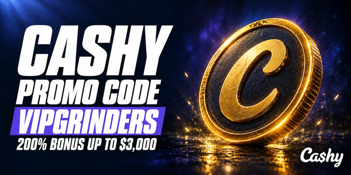 Cashy Casino promo code VIPGRINDERS Cashy Casino promo code VIPGRINDERS banner showing a 200 percent bonus up to 3,000 dollars beside a gold Cashy coin