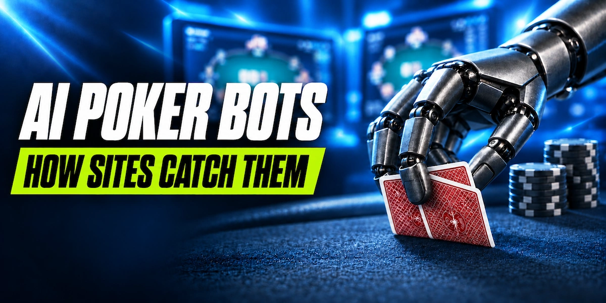 AI Poker Bots AI poker bots: a robotic hand holding face down cards at a poker table