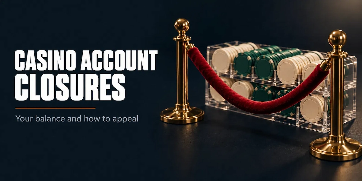 Casino account closures: a red velvet rope blocking access to a rack of casino chips